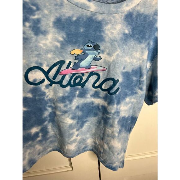 ❤️Disney Blue Tie Dye Aloha Stitch Crop T-Shirt - Picture 5 of 6